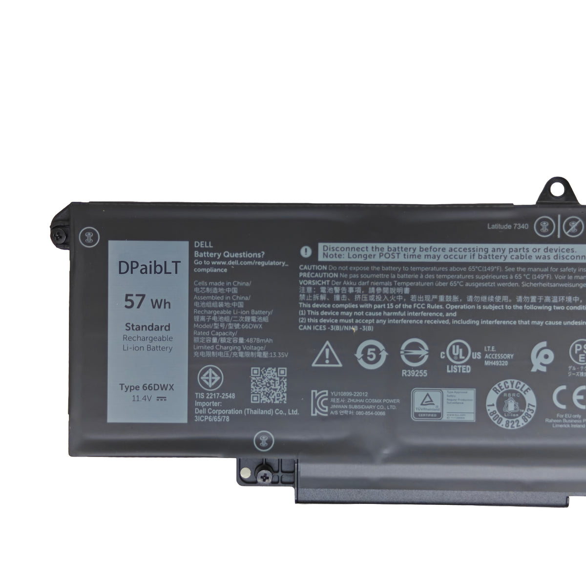DPaibLT NEW 57Wh 11.4V 4878MAH 66DWX Replacement LAPTOP BATTERY for Latitude 7340 7440 7640 Series WW8N8 047T0