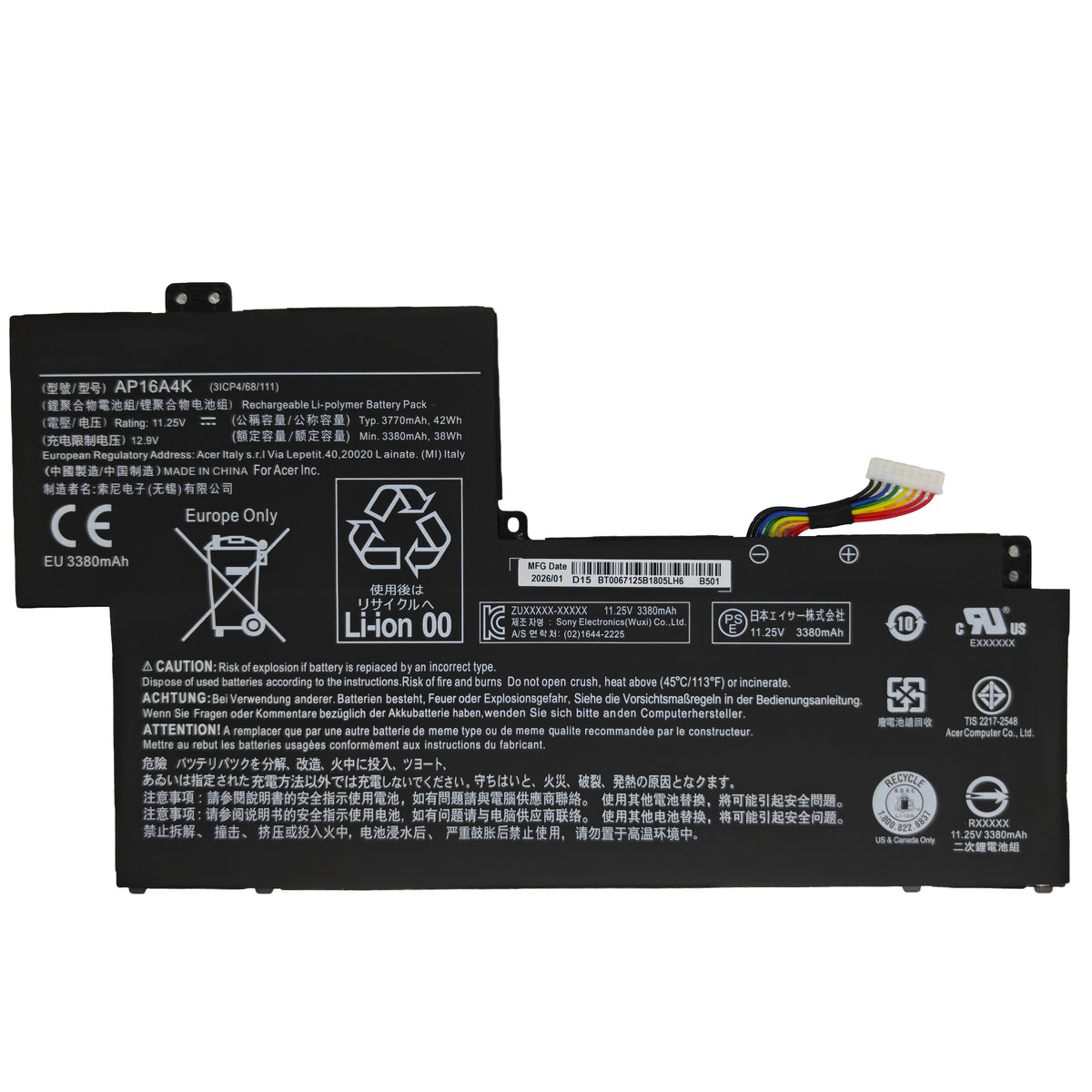 DPaibLT AP16A4K 42Wh 11.25V Laptop Battery for Acer Aspire 1 AO1-132 & Swift 1 SF113-31 (3770mAh)