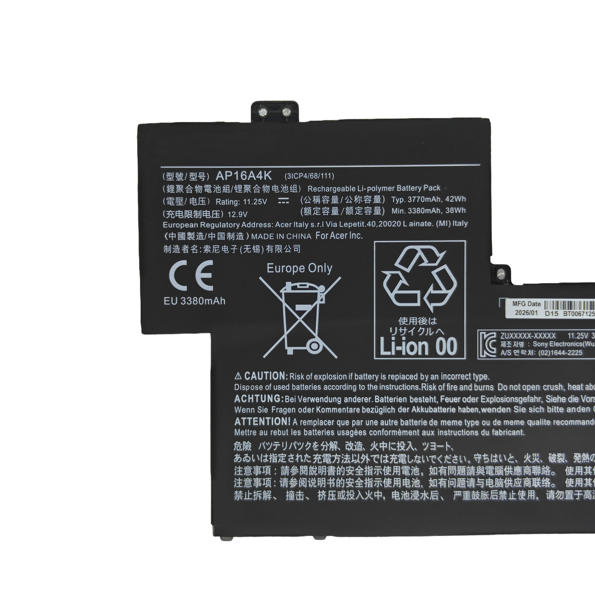 DPaibLT AP16A4K 42Wh 11.25V Laptop Battery for Acer Aspire 1 AO1-132 & Swift 1 SF113-31 (3770mAh)
