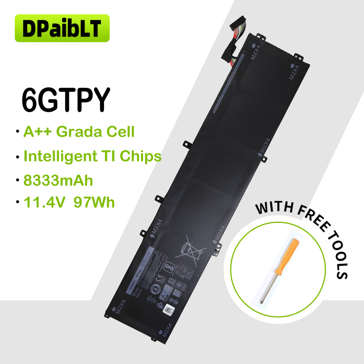 DPaibLT NEW 97Wh 11.4V 6GTPY LAPTOP BATTERY For DELL XPS 15 9570 9560 7590 For DELL Precision 5520 5530 Series Notebook H5H20