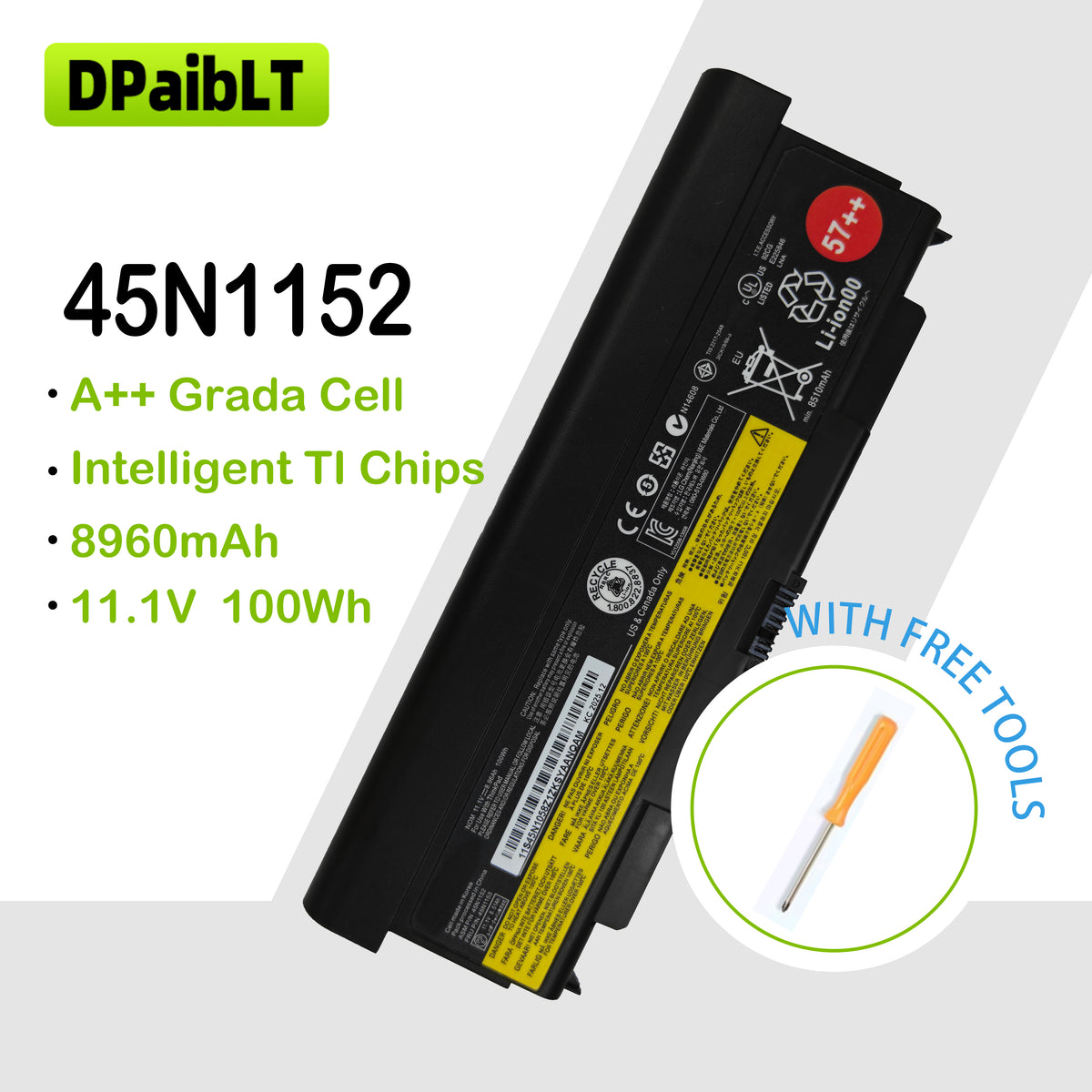 DPaibLT 45N1152 100Wh 11.1V Laptop Battery for Lenovo ThinkPad T440p T540p W540 W541 L440 L540 (8960mAh/9-Cell 57++)