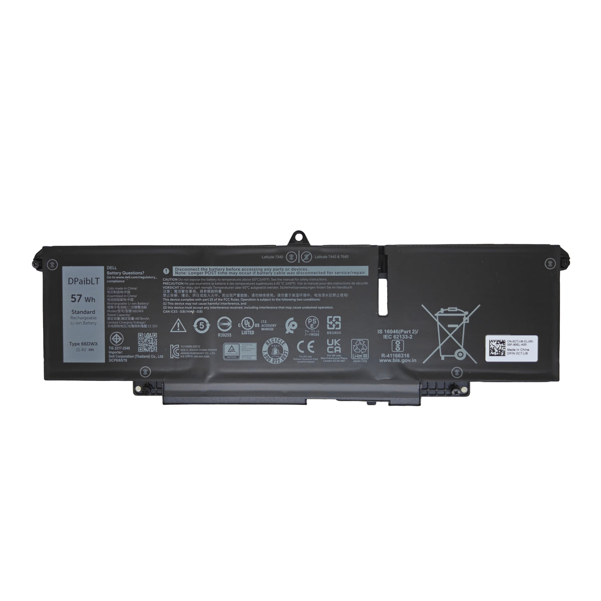 DPaibLT NEW 57Wh 11.4V 4878MAH 66DWX Replacement LAPTOP BATTERY for Latitude 7340 7440 7640 Series WW8N8 047T0