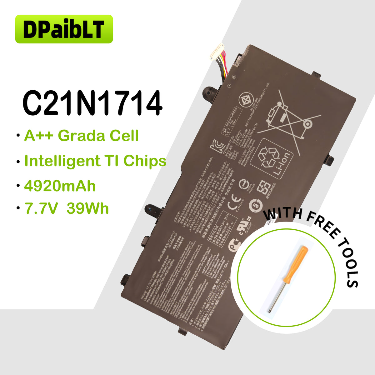 DPaibLT C21N1714 39Wh 7.7V Laptop Battery for ASUS VivoBook Flip TP401 J401 Series (4920mAh)