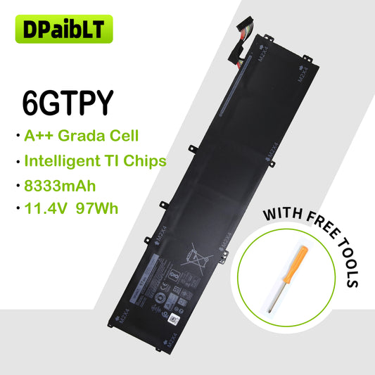 DPaibLT NEW 97Wh 11.4V 6GTPY LAPTOP BATTERY For DELL XPS 15 9570 9560 7590 For DELL Precision 5520 5530 Series Notebook H5H20