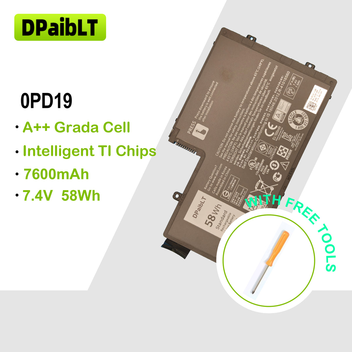 DPaibLT NEW 58Wh 7,4V 7600mAh 0PD19 LAPTOP BATTERY For Dell Inspiron 15-5547,5548 5443 5448 01V2F6,For Latitude3550 0DFVYN